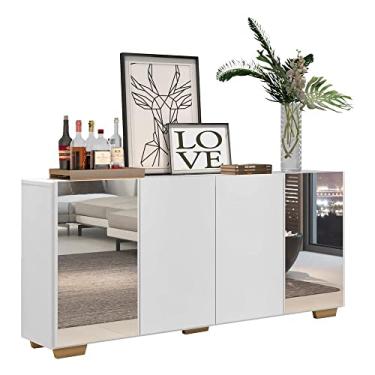 Imagem de Aparador Buffet 4 Portas com Espelho e Pés Quadrados Vegas Multimóveis V3563 Branco/natural