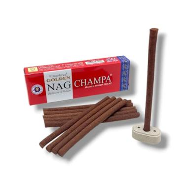 Imagem de Incenso Golden Nag Champa Dhoop Tibetano sem vareta - 10 sticks + incensário