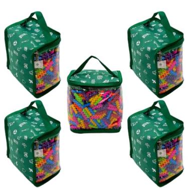 Imagem de Kit 5 Organizadores Baú Brinquedos Blocos Montar Infantil Educativo Didático Bonecas Carrinhos Necessaire Quarto - P (Verde)