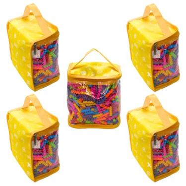 Imagem de Kit 5 Organizadores Baú Brinquedos Blocos Montar Infantil Educativo Didático Bonecas Carrinhos Necessaire Quarto - P (Amarelo)