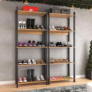 Imagem de Sapateira Jordan Estilo Industrial 20 Pares Freijó/Black - Panorama Móveis