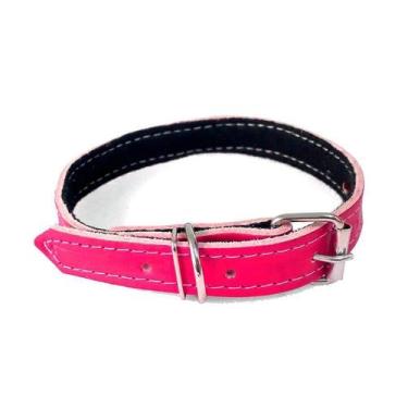 Imagem de Coleira São Benedito Pet Couro Forrado Rosa para Cães - Tamanho 4