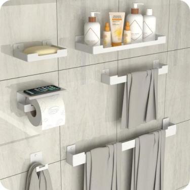 Imagem de Kit Acessórios Para Banheiro Branco 6 Peças ELG - MetalCromo
