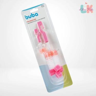 Imagem de Kit Escova para Mamadeira Bico e Garrafa com Esponja - Buba, Rosa