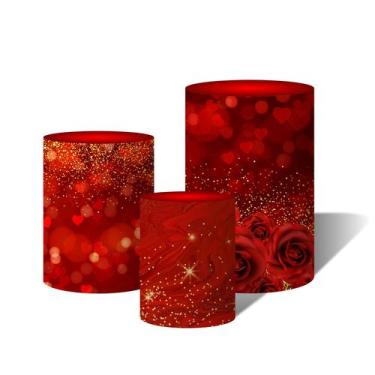Imagem de Trio Capas Para Cilindro Versátil Luzes e Rosas Vermelhas Glitter Dour