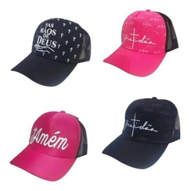 Imagem de Kit 10 Boné Aba Curva Trucker Telinha Gratidão Amém Fé Igreja Cristão 