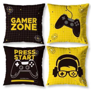 Imagem de Kit 4 Capas de Almofadas Cheias Estampa  GAMERZONE 40cmX40cm - Mercado