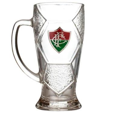 Imagem de Caneca Chopp Vidro Bola Futebol 630ml Tricolor Fluminense - Mileno
