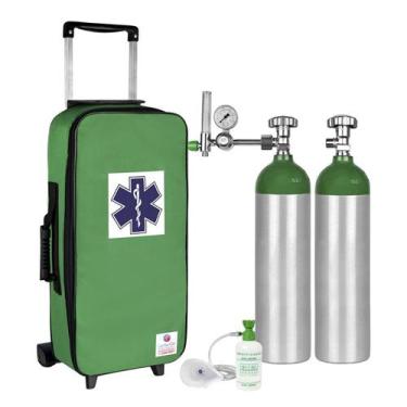Imagem de Kit Oxigênio 3L 2 Cilindros Bolsa com Rodinhas Verde - Corcenter