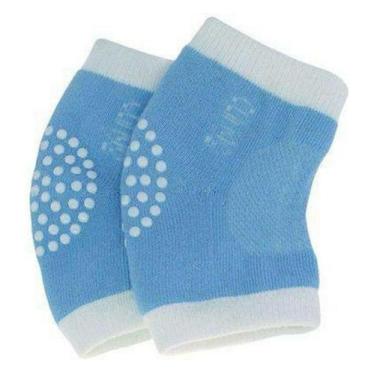 Imagem de Joelheira Antiderrapante Para Bebê Engatinhar Clingo Azul/Branco