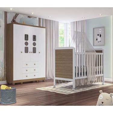 Imagem de Berço e Guarda Roupas Moveis Peroba Tedy 100% MDF Branco Carvalho