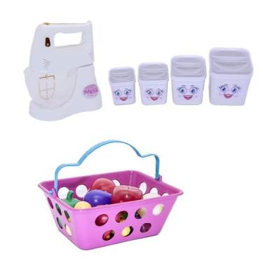 Imagem de Kit Cozinha Menina Infantil Brinquedo Potinhos Mercado 18pç - Altimar