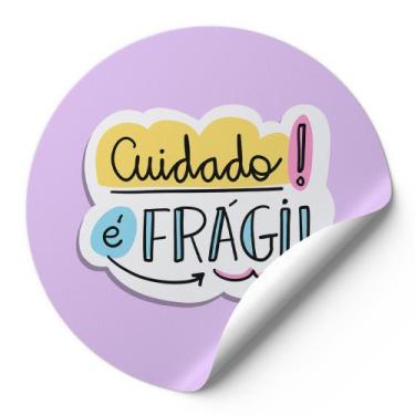 Imagem de 120 Etiquetas Auto Colante Adesivos Redondos Cuidado É Frágil Fundo Li