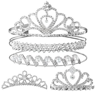 Imagem de Teenitor Coroa, 5 peças de tiaras para mulheres, coroa de tiara, tiara prateada para meninas, faixas de cabeça de strass para casamento, festa, 5 Piece Set, Metal, strass transparente