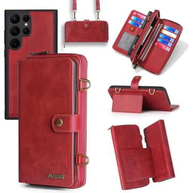 Imagem de Capa carteira compatível com Samsung Galaxy S24 Ultra 5G, alça de ombro transversal, suporte de couro, multifuncional, 2 em 1, capa magnética destacável para celular para S24Ultra 24S S 24 24Ultra