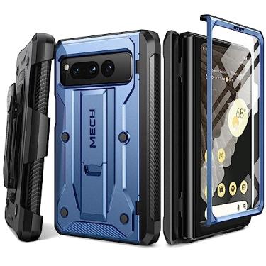 Imagem de Tongate Capa para Google Pixel Fold (2023), [protetor de tela embutido] [proteção de dobradiça] capa de telefone resistente à prova de choque de camada dupla de grau militar com suporte e clipe de cinto para Pixel Fold 5G, azul