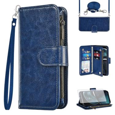 Imagem de Asuwish Capa para celular Motorola Moto G14 carteira com protetor de tela de vidro temperado alça transversal de couro flip zíper suporte para cartão de crédito suporte MotoG14 mulheres meninas homens