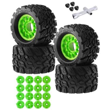 Imagem de RC Truck Tires Wheel for 1/10 Arrma Big Rock Granite Vortek/Stampede Rustler Hoss/Axial Losi Redcat Rc4wd,ARRCat RC Wheels Tires 12mm/14mm Hex,Green