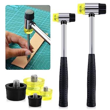 Imagem de Glarks 2 peças de martelo macio de 25 mm/35 mm de face dupla com kit de 4 cabeças de substituição, martelo de plástico de cabeça dupla e martelo de borracha para artesanato em couro, relógio, joias,