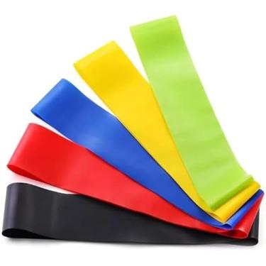 Imagem de Kit Elástico Extensor 5 Faixas para Academia, Exercícios em Casa, Pilates e Fisioterapia