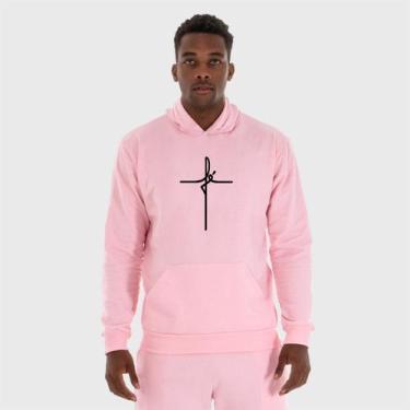 Imagem de Moletom Canguru Masculino Fé com Capuz e Bolso - Benellys, M, Rosa