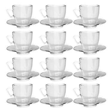 Imagem de Xícaras Chá Moderna C/ Pires Vidro 220mL Transparente - 12un - TODO DI