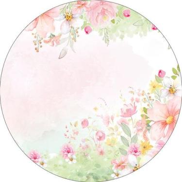 Imagem de Painel De Festa Redondo 1,50x1,50 - Flores Rosa com Verde Aquarela  06