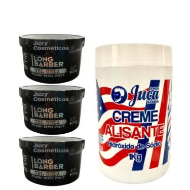 Imagem de Kit Alisante Americano 1kg Juca + 3 Gel Long Barber 300g - Juca Men 4B