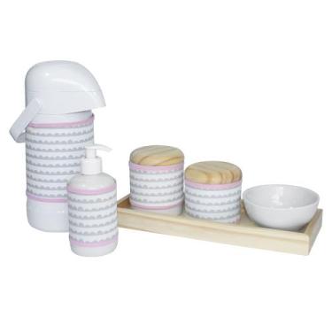 Imagem de Kit Higiene Slim Pinus Garrafa Grande Capa Ondinha Rosa Quarto Bebê Me