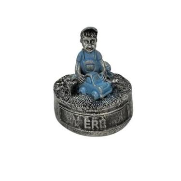 Imagem de Escultura Erê Menino Prata e Azul Vintage em Resina 5 cm - Lua Mística