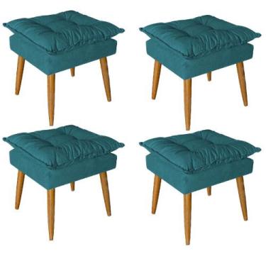 Imagem de Kit 04 Puff Puf Banqueta Opala Para Quarto Sala Recepção Suede Azul Tu