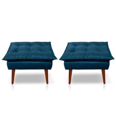 Imagem de Kit 2 Puff Decorativo Opala Pés Palito - Casa da Poltrona, Azul escuro