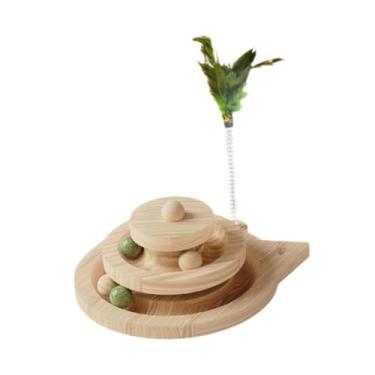 Imagem de Baoblaze 2 níveis de madeira gatos bola pista brinquedo engraçado com bola quebra-cabeça brinquedo jogo suprimentos para animais de estimação para gatos gato