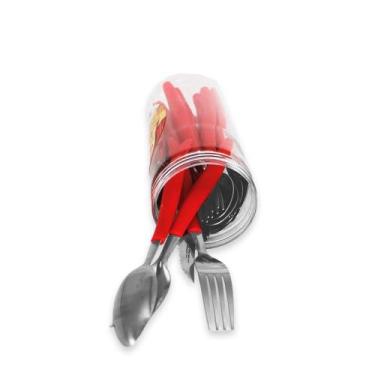 Imagem de kit jogo talheres faqueiro 24 peças cabo vermelho 123útil inox