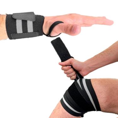 Imagem de Kit Joelheira + Munhequeira Treinos Academia Pegada Firme Muculação Treinos Proteção-Unissex