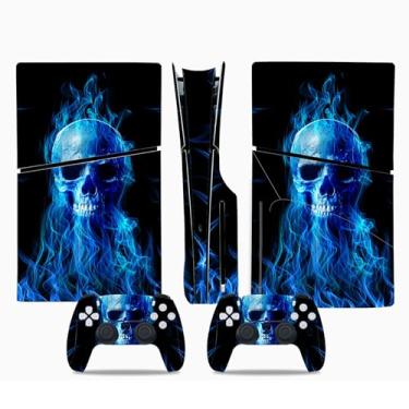 Imagem de Adesivo de pele para PS5 Slim Disc, decalque de vinil protetor para PS5 Slim Disc, capa completa para console e controle PS5 Slim (Skull Fire)