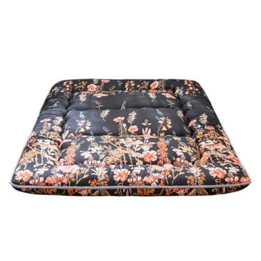 Imagem de Colchão de futon preto floral japonês, colchão de cama, almofada de dormir grossa portátil, colchão de campismo, colchão dobrável para sofá, cama de hóspedes, tamanho solteiro