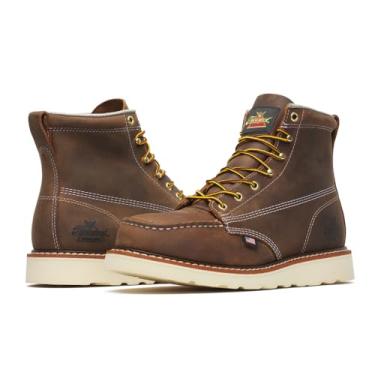 Imagem de Thorogood Botas de trabalho masculinas com bico de aço de 15 cm da American Heritage – Couro de flor integral com moc toe, sola antiderrapante e palmilha confortável; classificação EH, Crazyhorse –