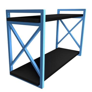 Imagem de Prateleira Estilo Industrial 20x60cm com MDF Preto Estilo Industrial Funcionalidade Decoração Sofisticada Para Livros Plantas Organize Ambientes (AZUL)