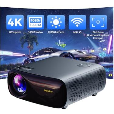 Imagem de Bettdow Projetor 4k 22000 Lumens Full Hd 1080p Compatível Com Android 9, Smart Projetores Retroprojetor Portatil 650 ANSI WiFi 2.4G+5G BT 5.1, Eletronico Correção Trapezoidal, Foco manual
