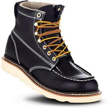 Imagem de EverBoots Botas masculinas de trabalho para homens, bota de couro EverFit leve, confortável, antiderrapante e absorção de choque, grão de óleo macio, Welt Goodyear, construção industrial, telhado, eletricista moc toe Wedge, Preto, 11