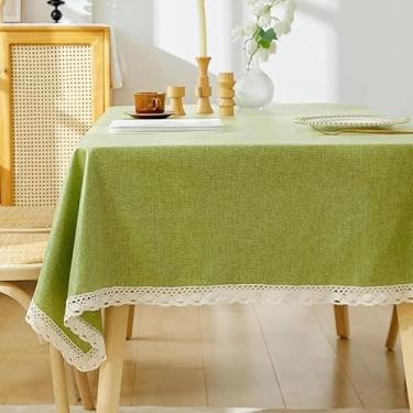 Imagem de Toalha de mesa de linho de algodão impermeável, design simples e simples, à prova de óleo e durável para jantar, cozinha, piqueniques ao ar livre e festas(Green,140 * 140cm/55 * 55in)