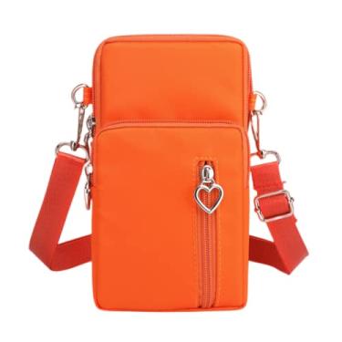 Imagem de JUMISEE Bolsa transversal de 3 camadas, bolsa para celular, braçadeira, carteira de nylon para smartphone, Laranja, one, Durável