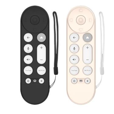 Imagem de Wacanc [2 peças] Capa de silicone para controle remoto de voz Google TV Streamer 4K 2024, capa à prova de choque com cordão (preto + branco)