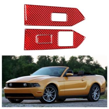 Imagem de IKUESM compatível com Ford Mustang 2009-2013 Acessórios de fibra de carbono interior do carro janelas levantador interruptor de controle painel quadro adesivo guarnição capa(Left-hand drive RED B)