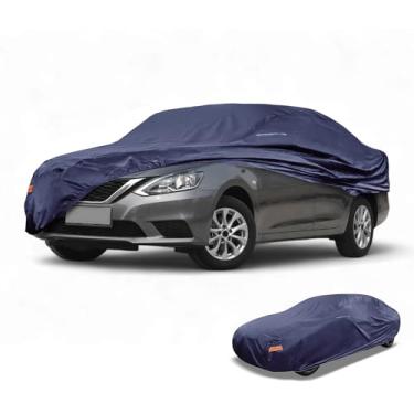 Imagem de Partuto 1 peça capa universal para carro à prova d'água para todos os climas, automotiva, externa, anti-UV, proteção contra chuva e chuva, cobertura externa completa 190T-PU azul marinho adequado para