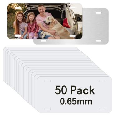 Imagem de Pacote com 50 placas de licença de sublimação 15 x 30 cm x 0,65 mm, placa de licença automotiva de alumínio metálico branco (placa de licença de sublimação x 50 peças)