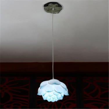 Imagem de OUFULA Luminária pendente de lótus contemporânea chinesa retrô criatividade sala de estar restaurante quarto villa hotel decoração led lustre (Blue D32CM 1 light)