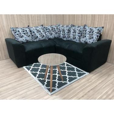 Imagem de Sofá de Canto 4 Lugares Belo em Suede - Veneza Estofados, Preto Floral