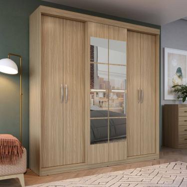 Imagem de Guarda Roupa Casal 6 Portas 2 Gavetas Grécia com Espelho Cedro